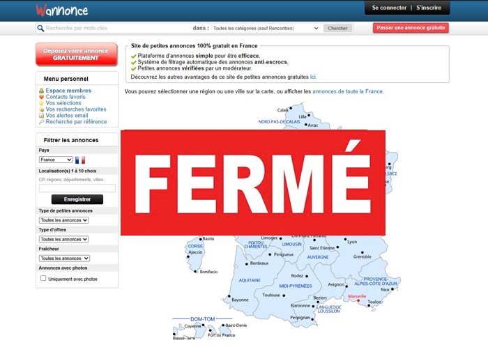 Depuis le 10 décembre 2025, Wannonce est fermé.
