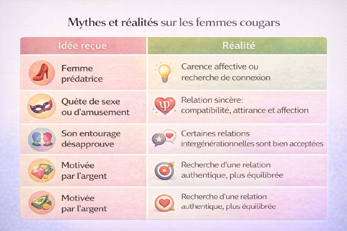 Mythes et réalités sur les femmes cougars.